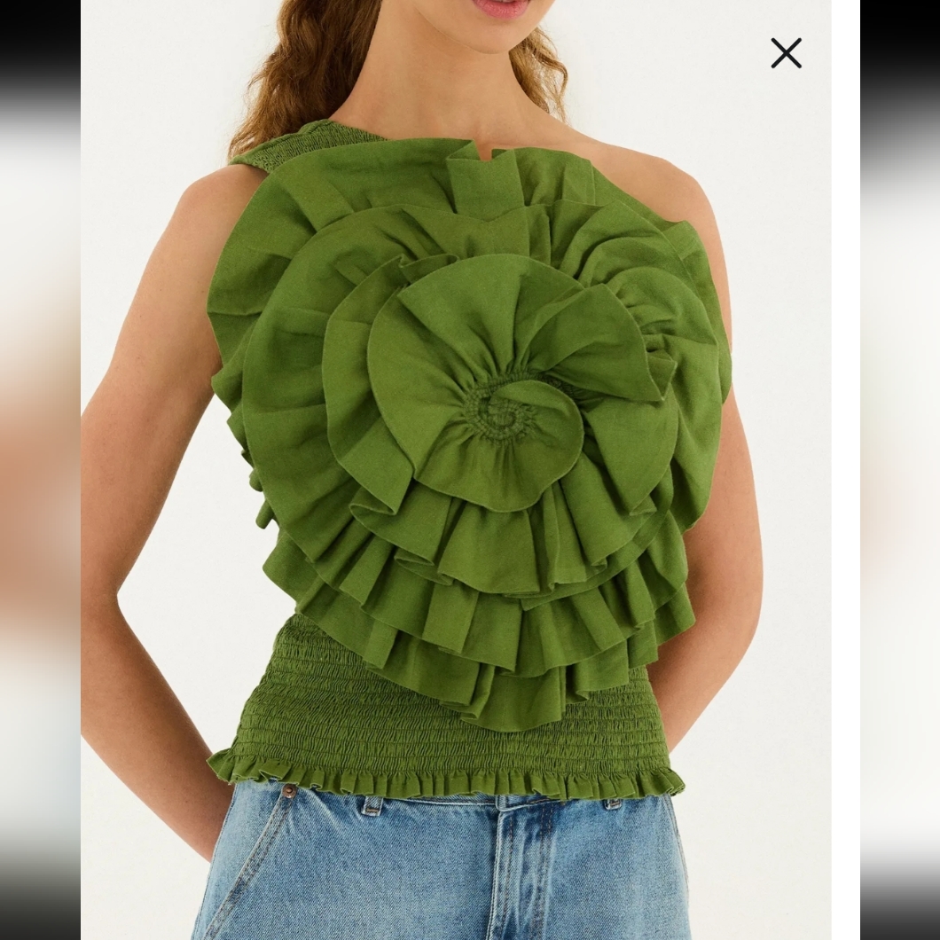 Farm Rio Floral One-Shoulder Top / Green. /Xlarge Xl=16